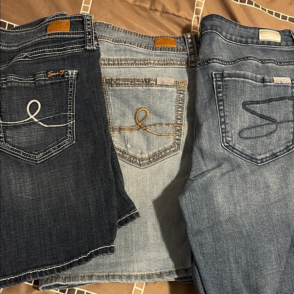 Seven7 Women's Jean Shorts - Dark Blue, Light Blue, Medium Blue